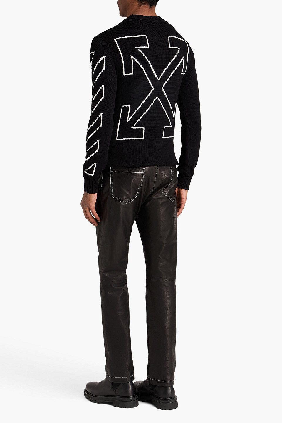 Off-white Intarsia-knit Sweater In Black