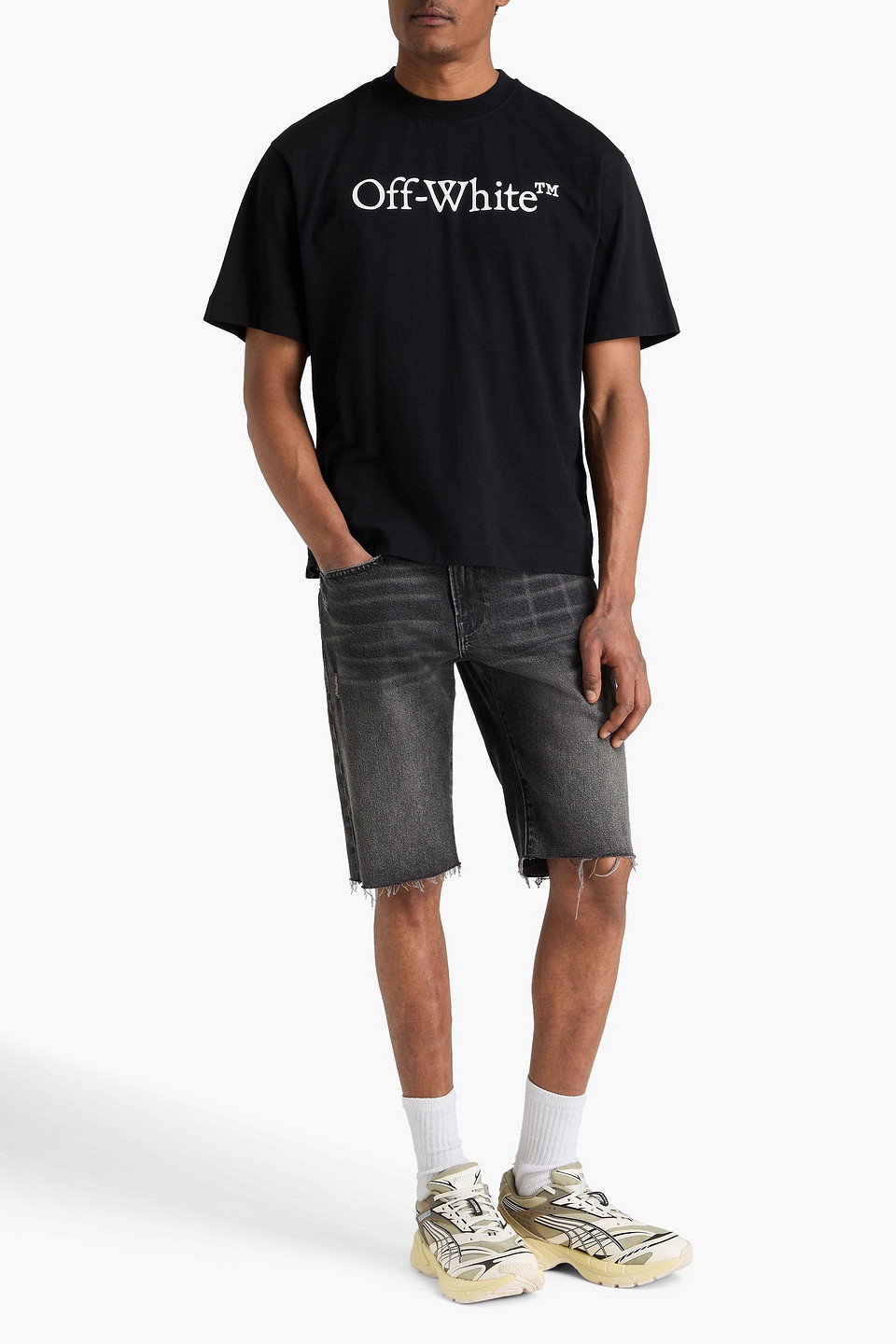 Off-white Black Oversized T-shirt With Contrasting Logo Lettering Print In Cotton Man