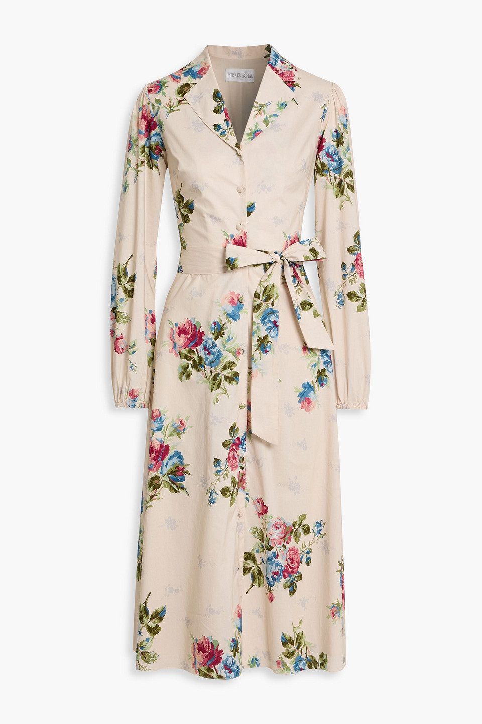 Mikael Aghal Floral-print Cotton-poplin Midi Shirt Dress In Multi