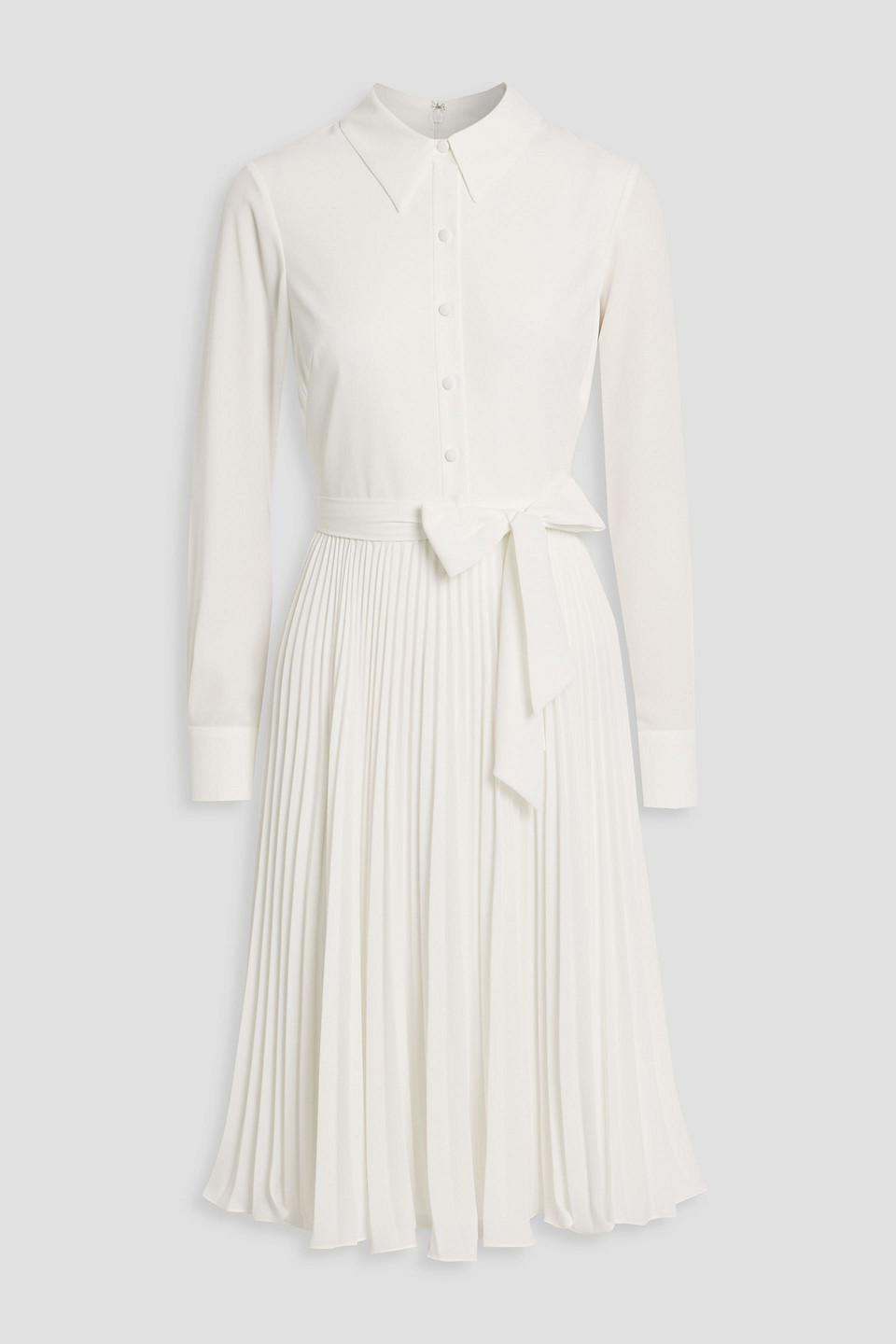 Mikael Aghal Plated Crepe De Chine Shirt Dress In White