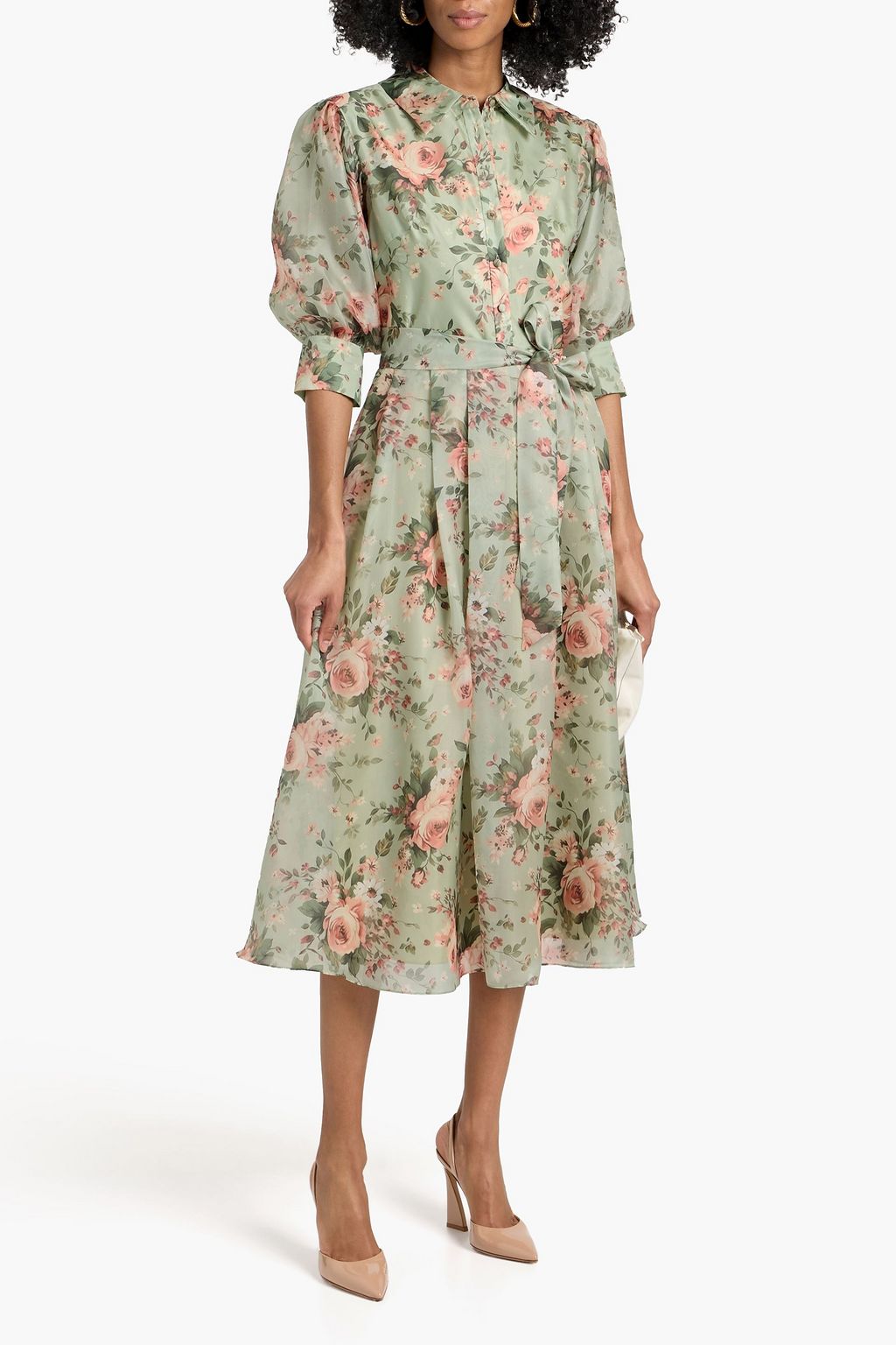 sachin and babi light blue dress MIKAEL AGHAL Layered floral-print chiffon midi dress