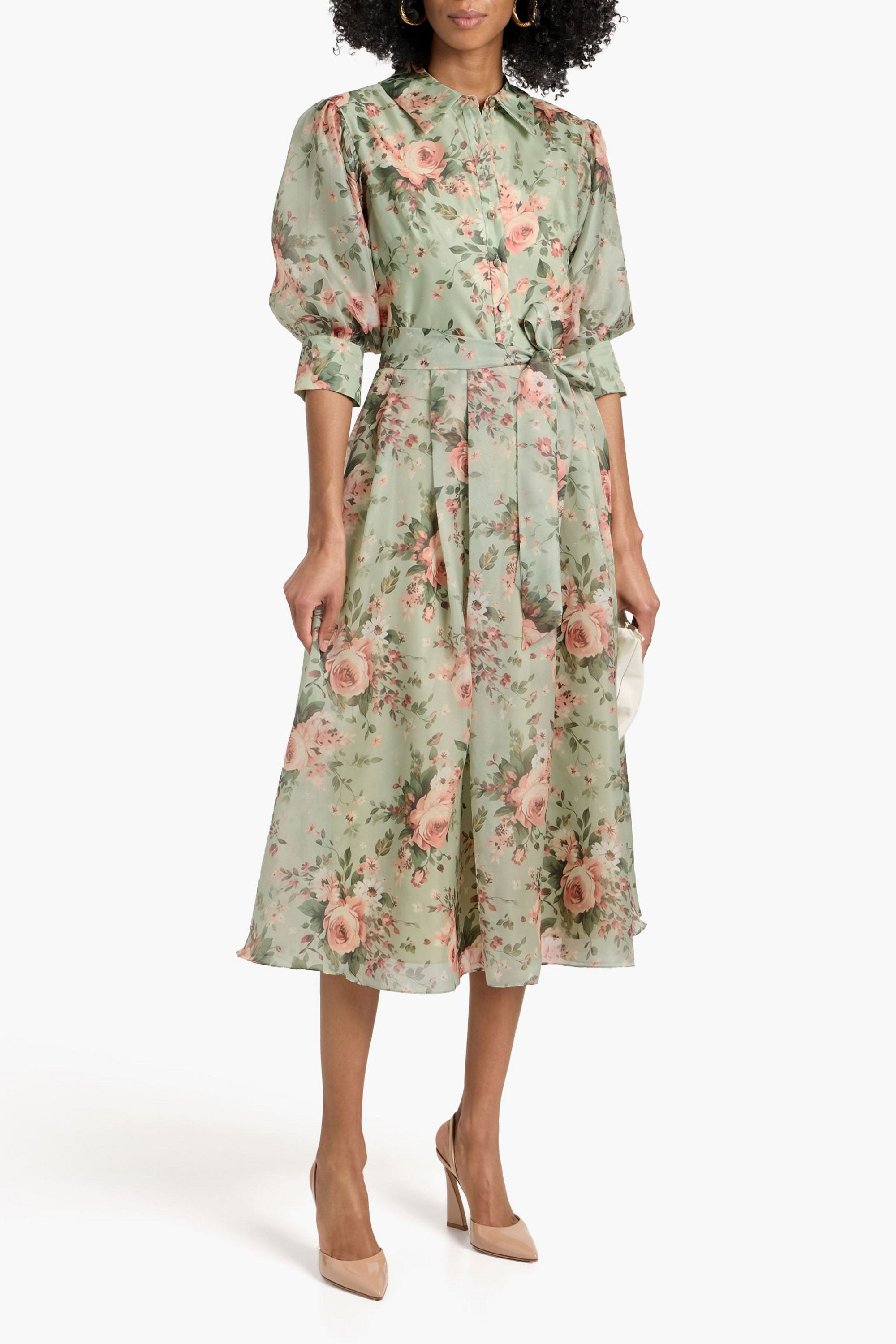 MIKAEL AGHAL Floral-print chiffon midi shirt dress