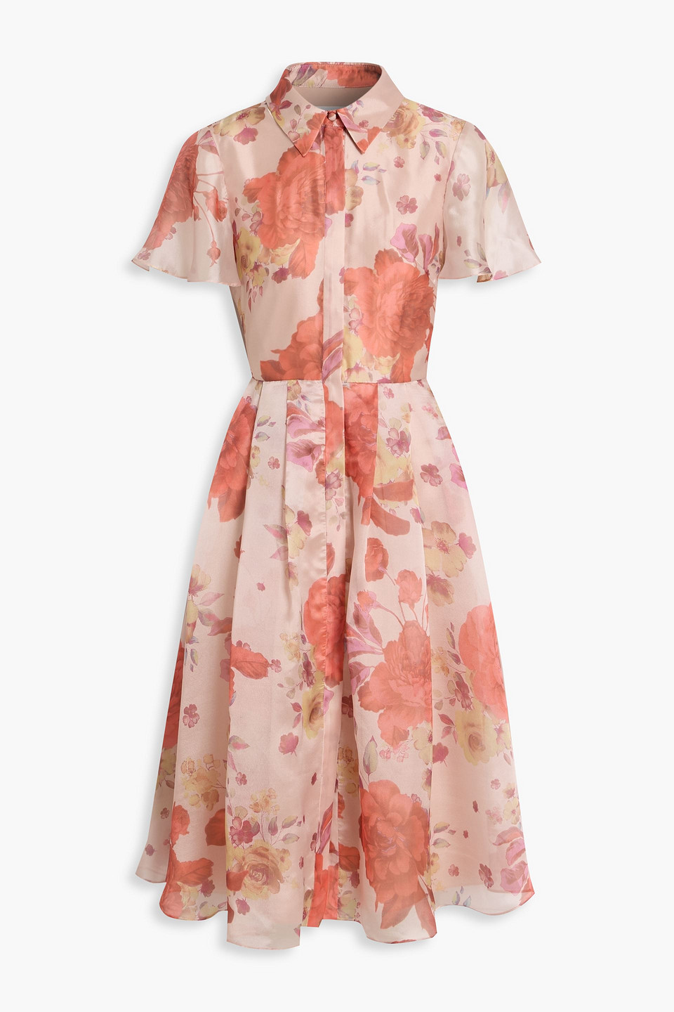 Mikael Aghal Floral-print Organza Shirt Dress In Multi