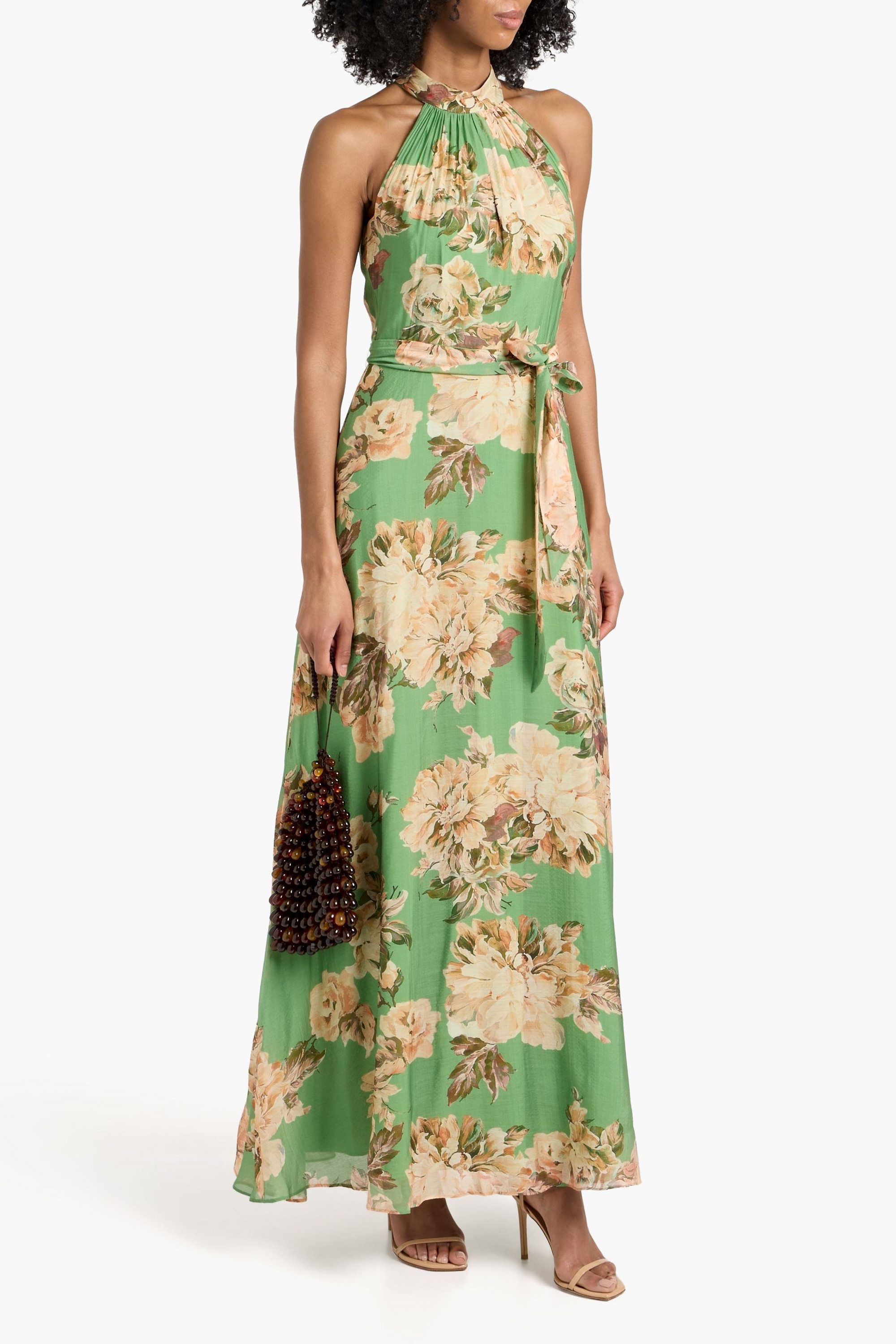 MIKAEL AGHAL Belted floral-print georgette maxi dress