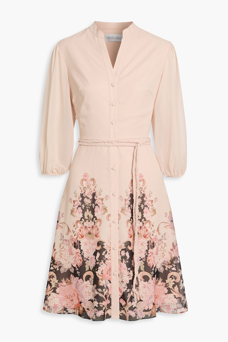 Mikael Aghal Floral-print Chiffon Dress In Multi