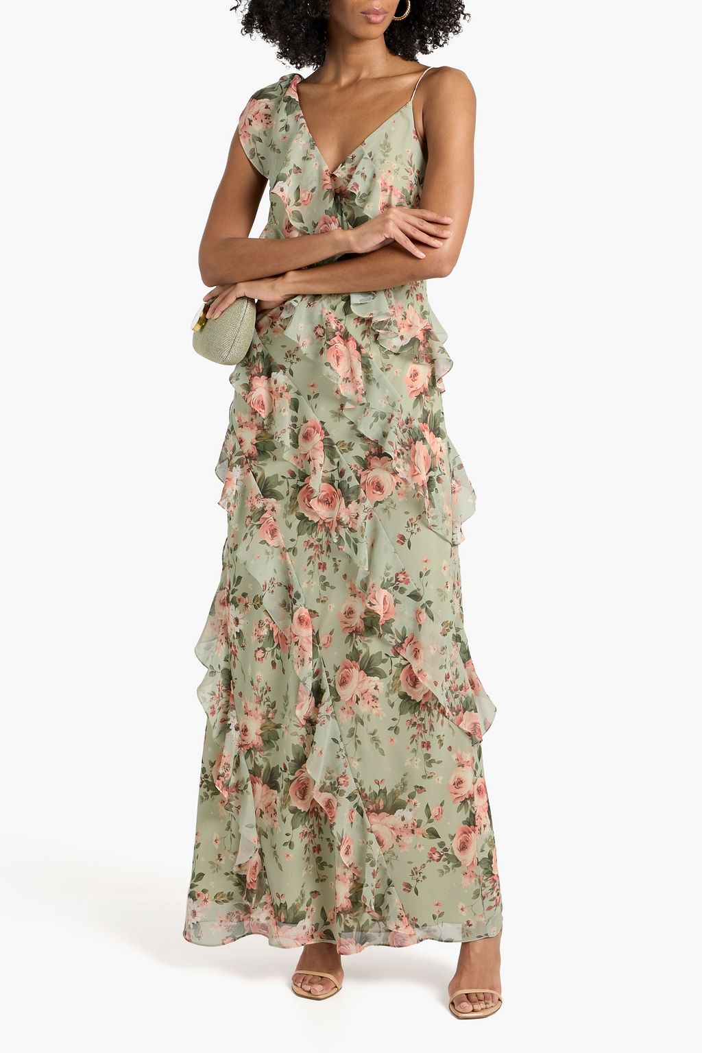 Mikael Aghal Ruffled Floral-print Georgette Maxi Dress - Women - Brick Dresses - US 6