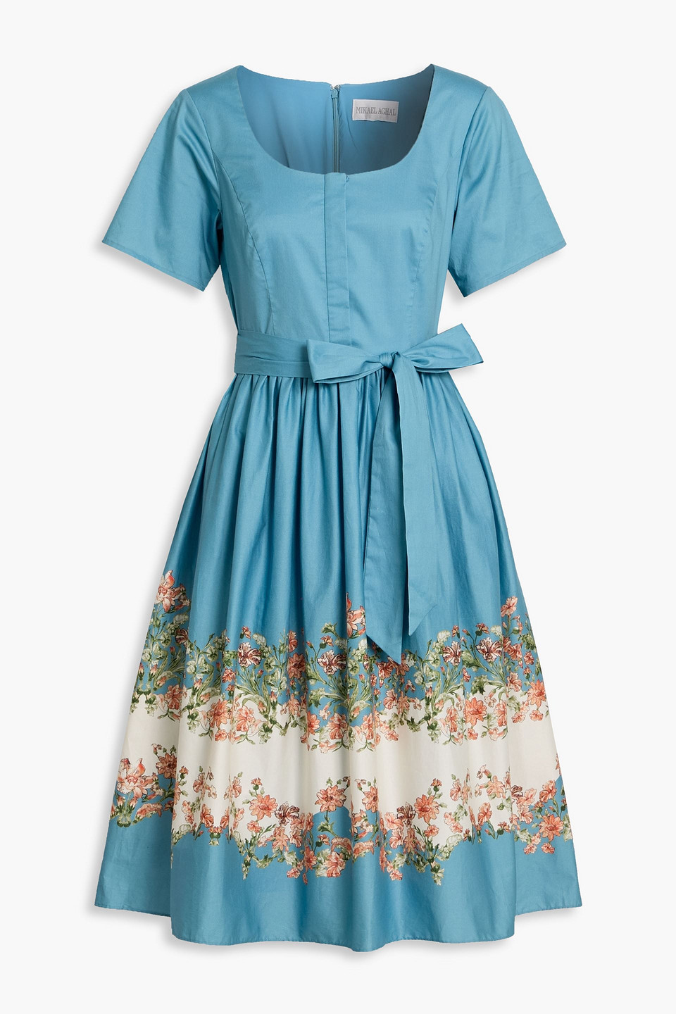 Mikael Aghal Floral-print Cotton-blend Poplin Dress In Blue