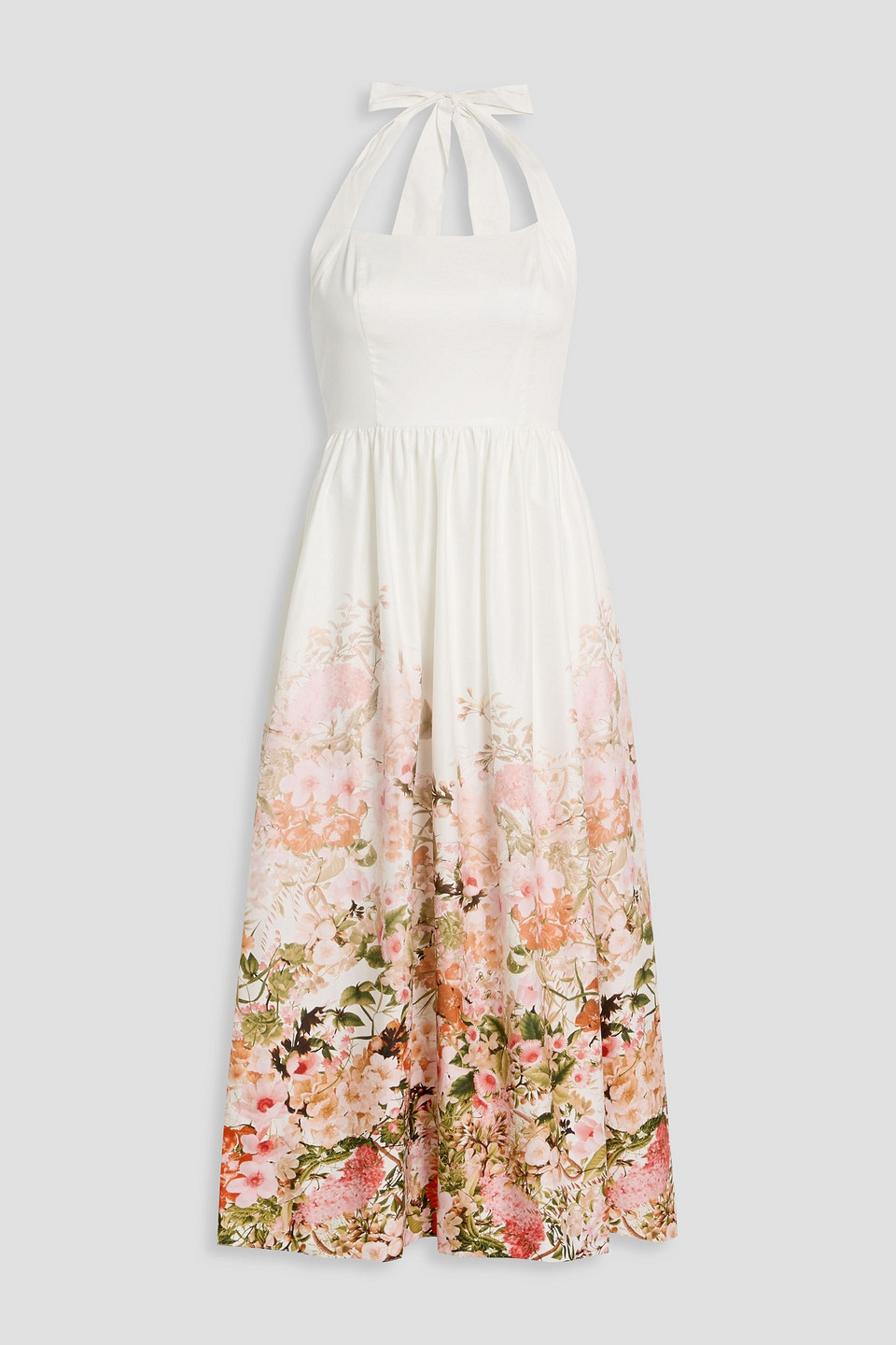 Mikael Aghal Floral-print Cotton-blend Poplin Halterneck Midi Dress In Multi