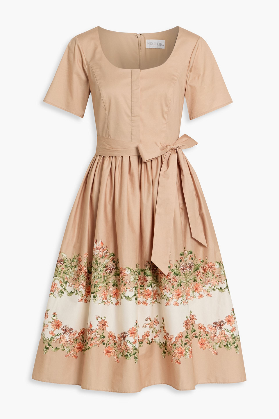 Mikael Aghal Floral-print Cotton-blend Poplin Dress In Nude