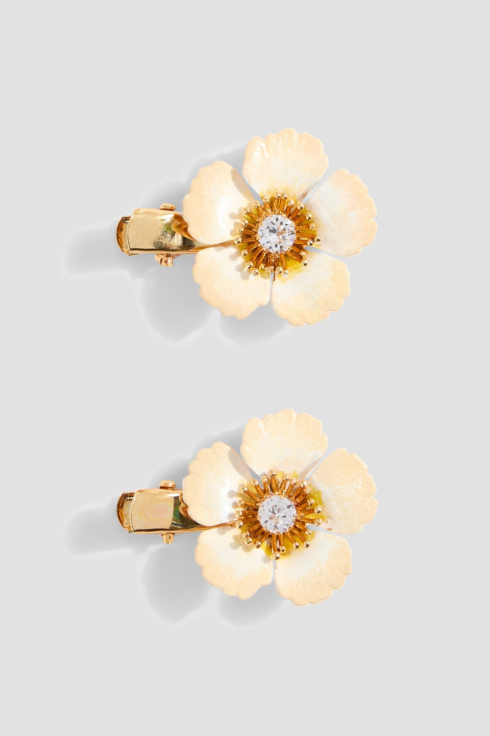 Jennifer Behr Debbie Set Of Two Gold-tone, Enamel And Crystal Hair Slides In White