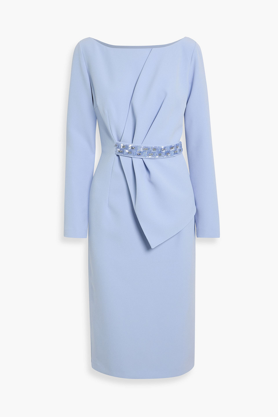 Safiyaa Torquay Pleated Embellished Crepe Dress In Blue