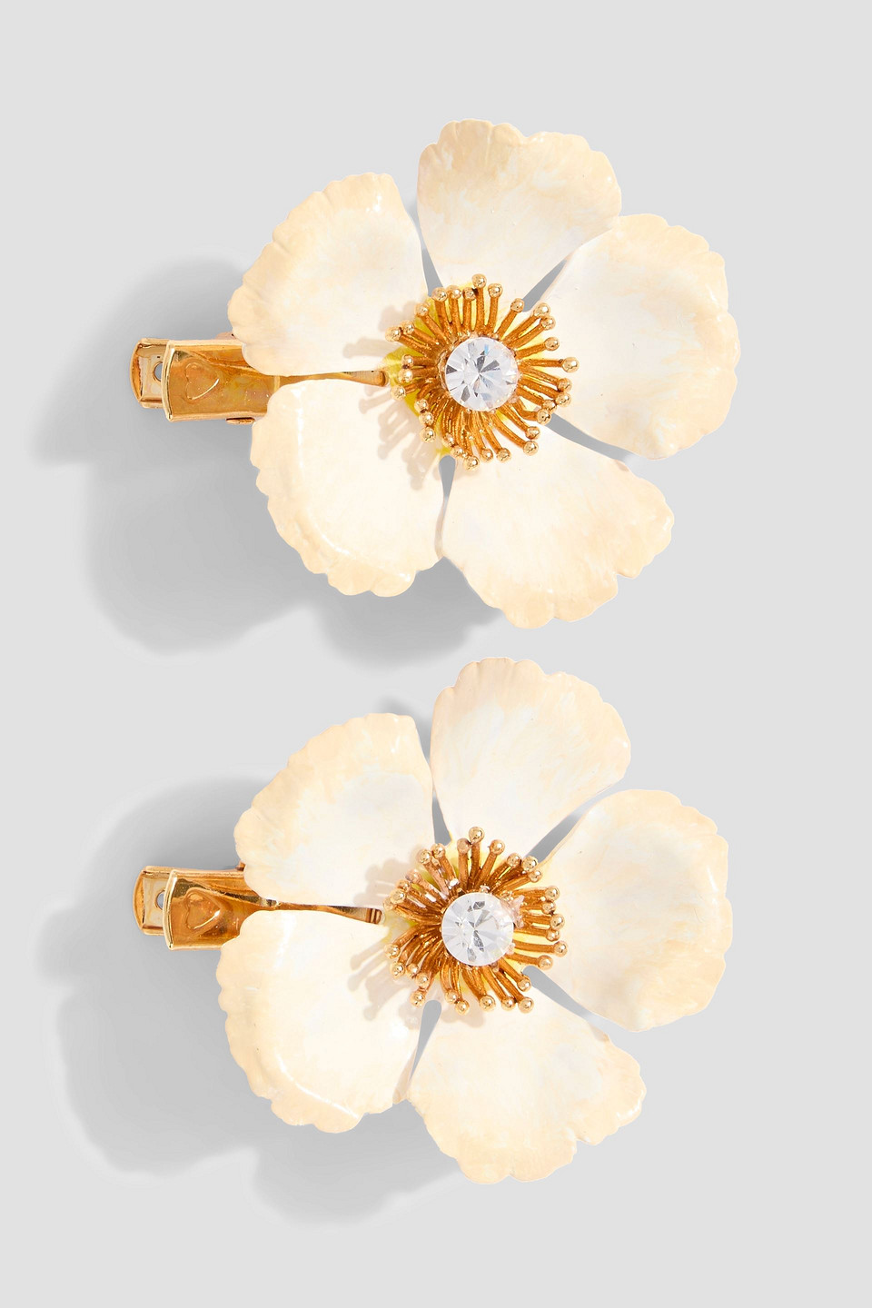 Jennifer Behr Debreanna Set Of Two Gold-tone, Enamel And Crystal Hair Slides In White