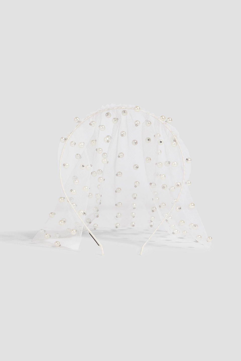 jennifer behr - chiara tulle and faux pearl veiled headband - white - onesize