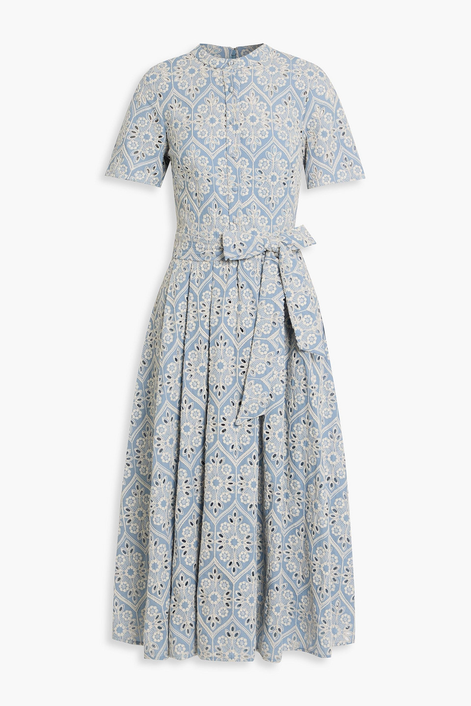 Mikael Aghal Belted Broderie Anglaise Cotton Midi Dress In Multi
