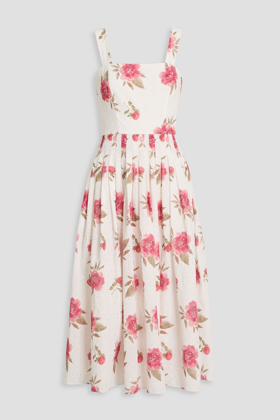 Mikael Aghal Floral-print Broderie Anglaise Cotton Midi Dress In White