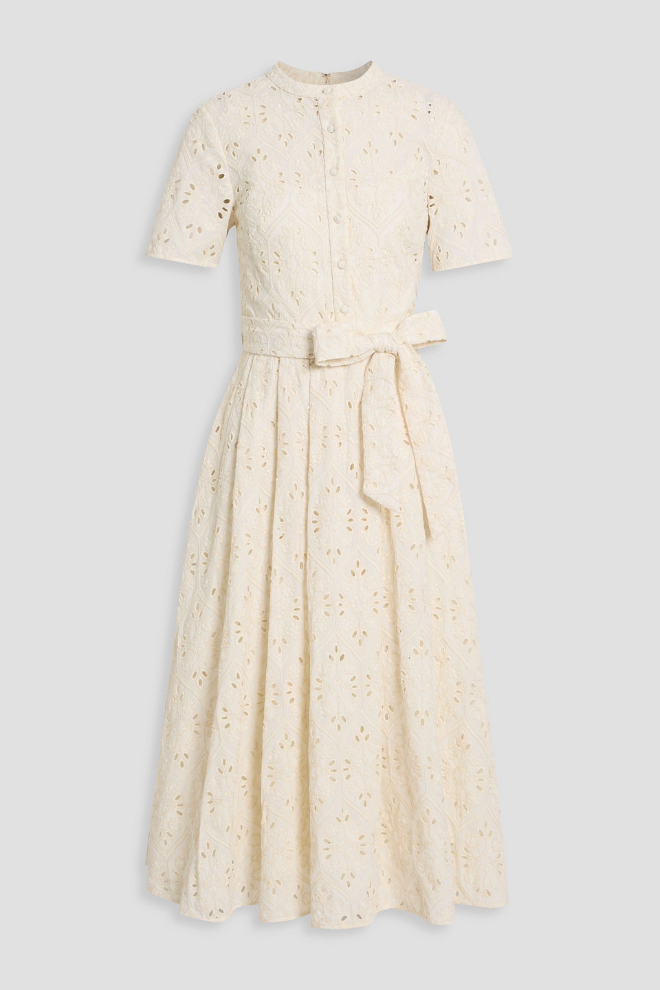 Mikael Aghal Belted Broderie Anglaise Cotton Midi Dress In Neutral