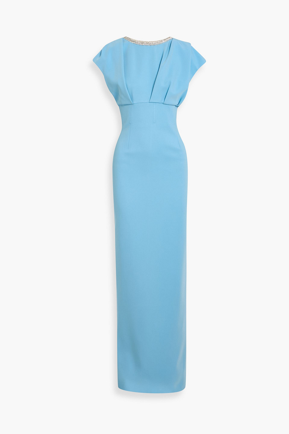 Rachel Gilbert Orion Embellished Draped Crepe Gown In Blue