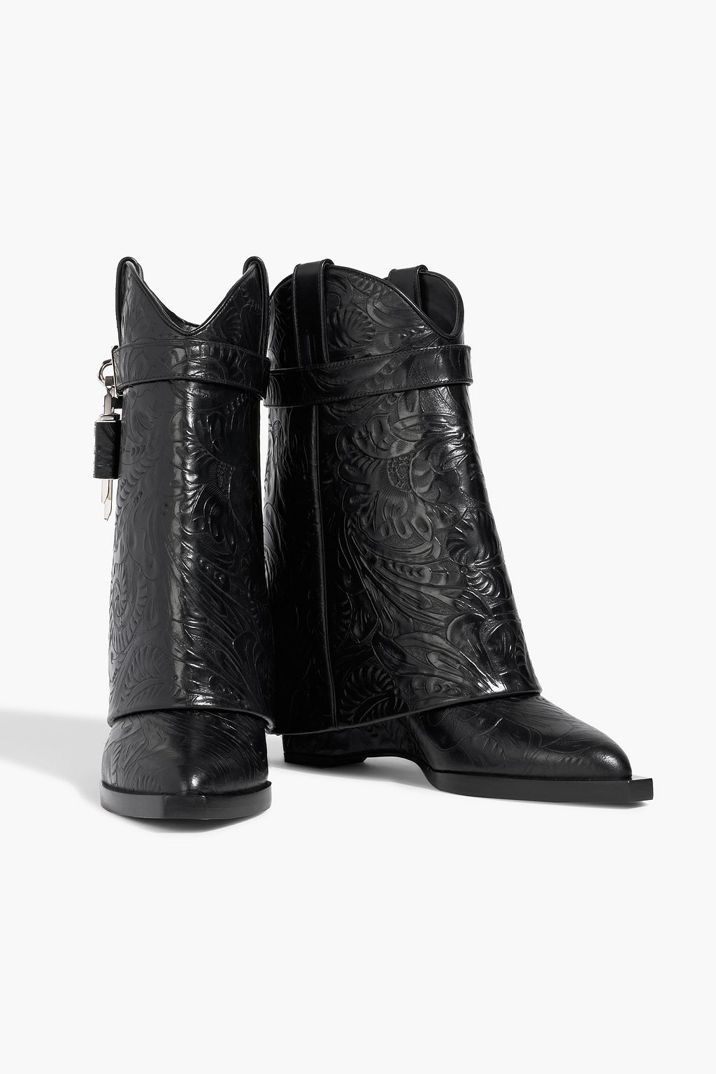 GIVENCHY Shark Lock embellished pebbled-leather cowboy boots | THE