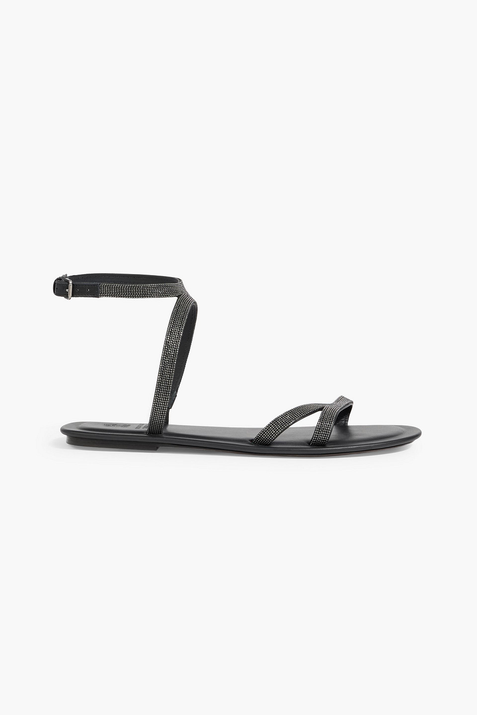 Brunello Cucinelli Bead-embellished Leather Sandals In Black