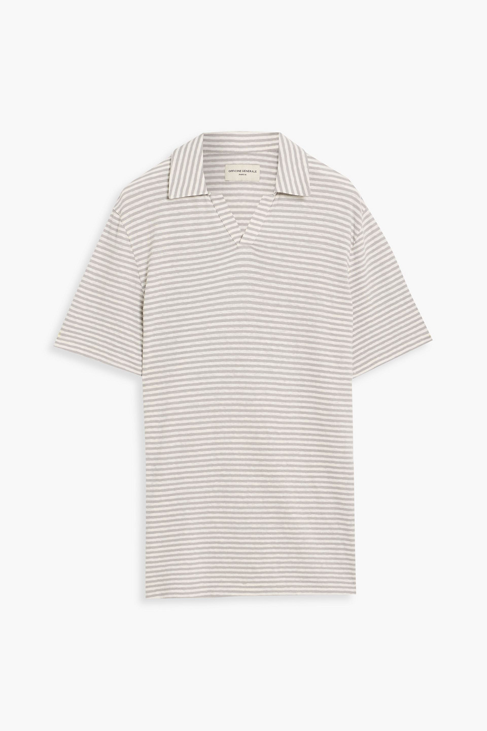 officine générale - simon striped cotton and linen-blend polo shirt - gray - m
