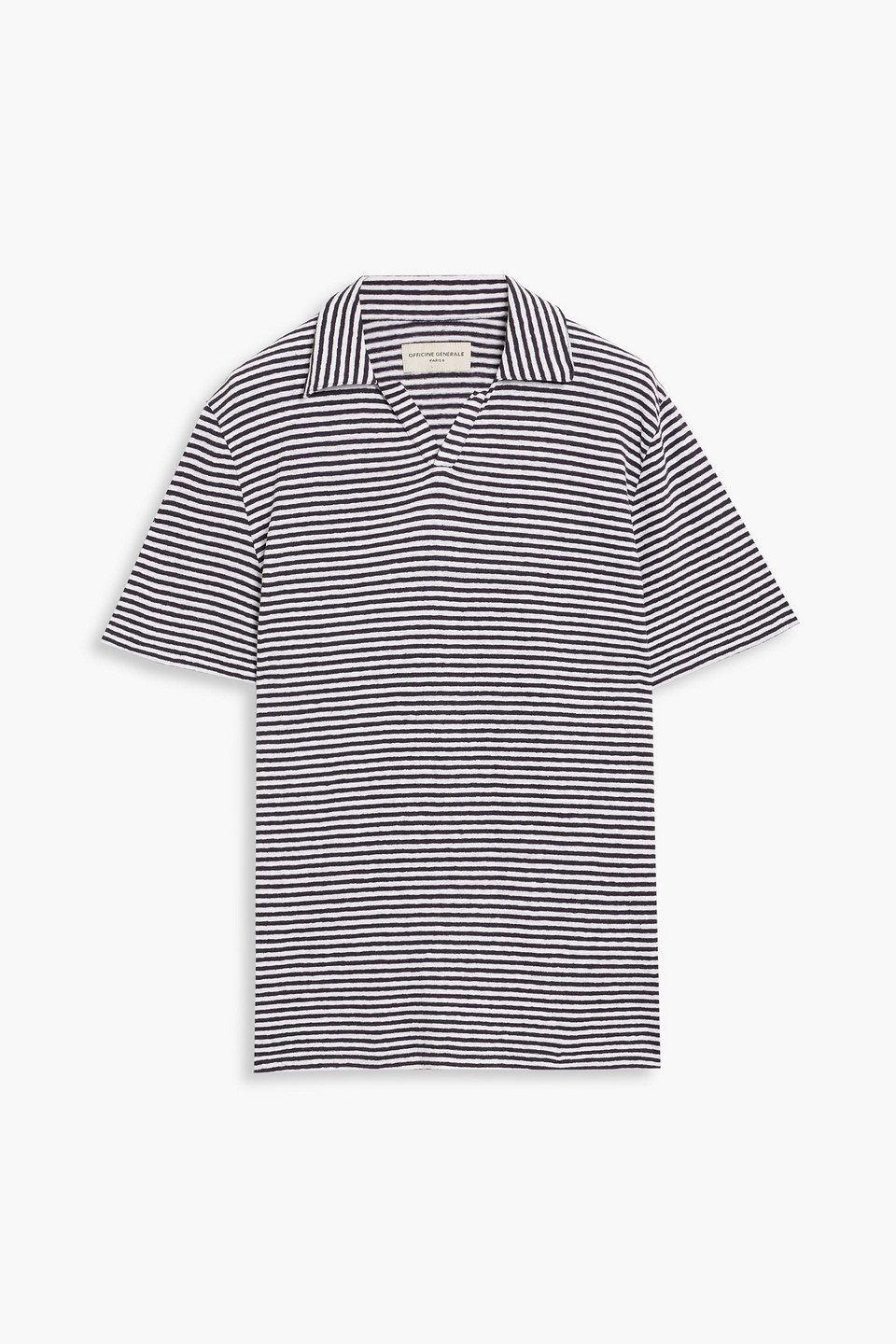 officine générale - simon striped cotton and linen-blend polo shirt - blue - m