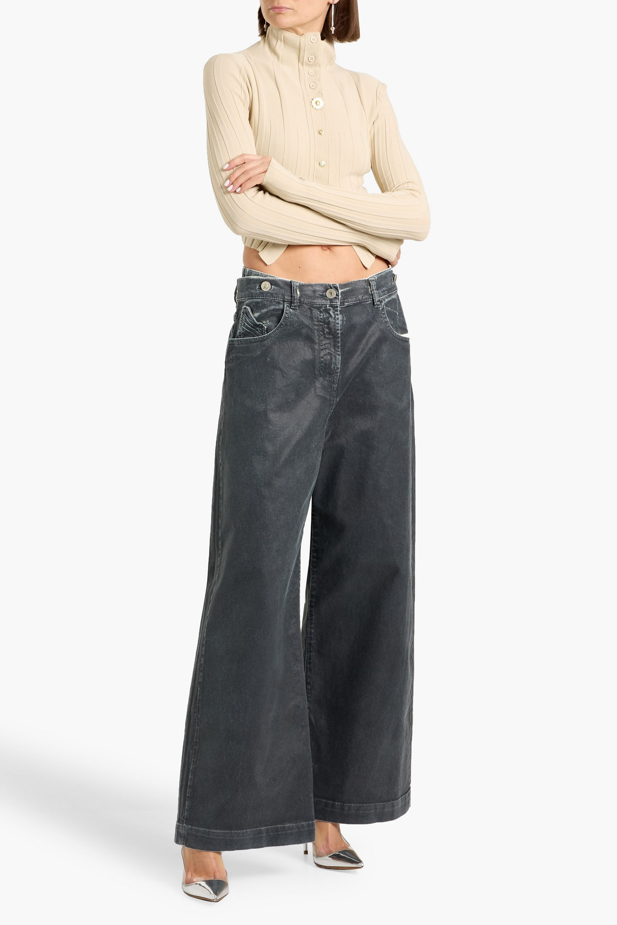 THE ATTICO Coated low-rise wide-leg jeans