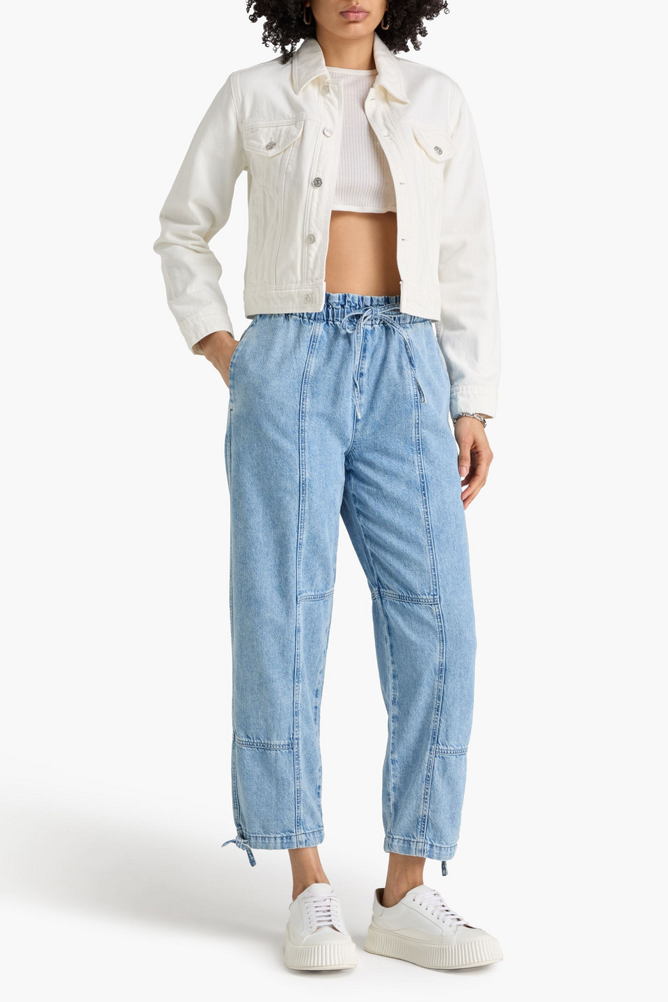  Rag & Bone - Hoch Sitzende Cropped Karottenjeans „jordan“ Mit Bindedetail - Blau - Xxs 
