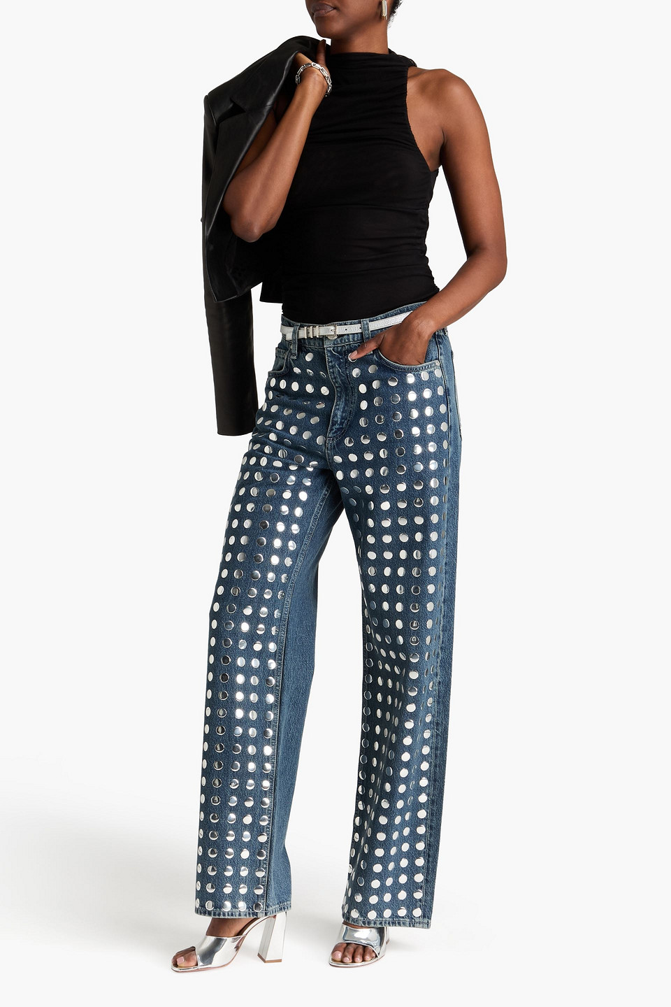 Rag & Bone Shea High-rise Full Kingston Stud Relaxed Straight Jean In Multi