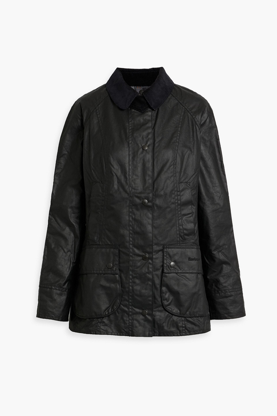 Barbour Beadnell Corduroy-trimmed Waxed-cotton Jacket In Black