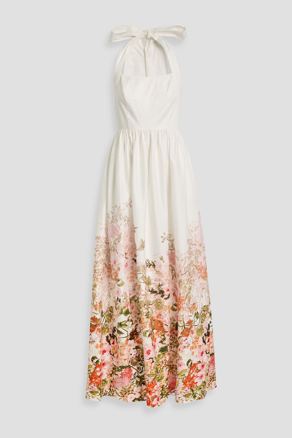 Mikael Aghal Floral-print Cotton-blend Poplin Halterneck Maxi Dress In White