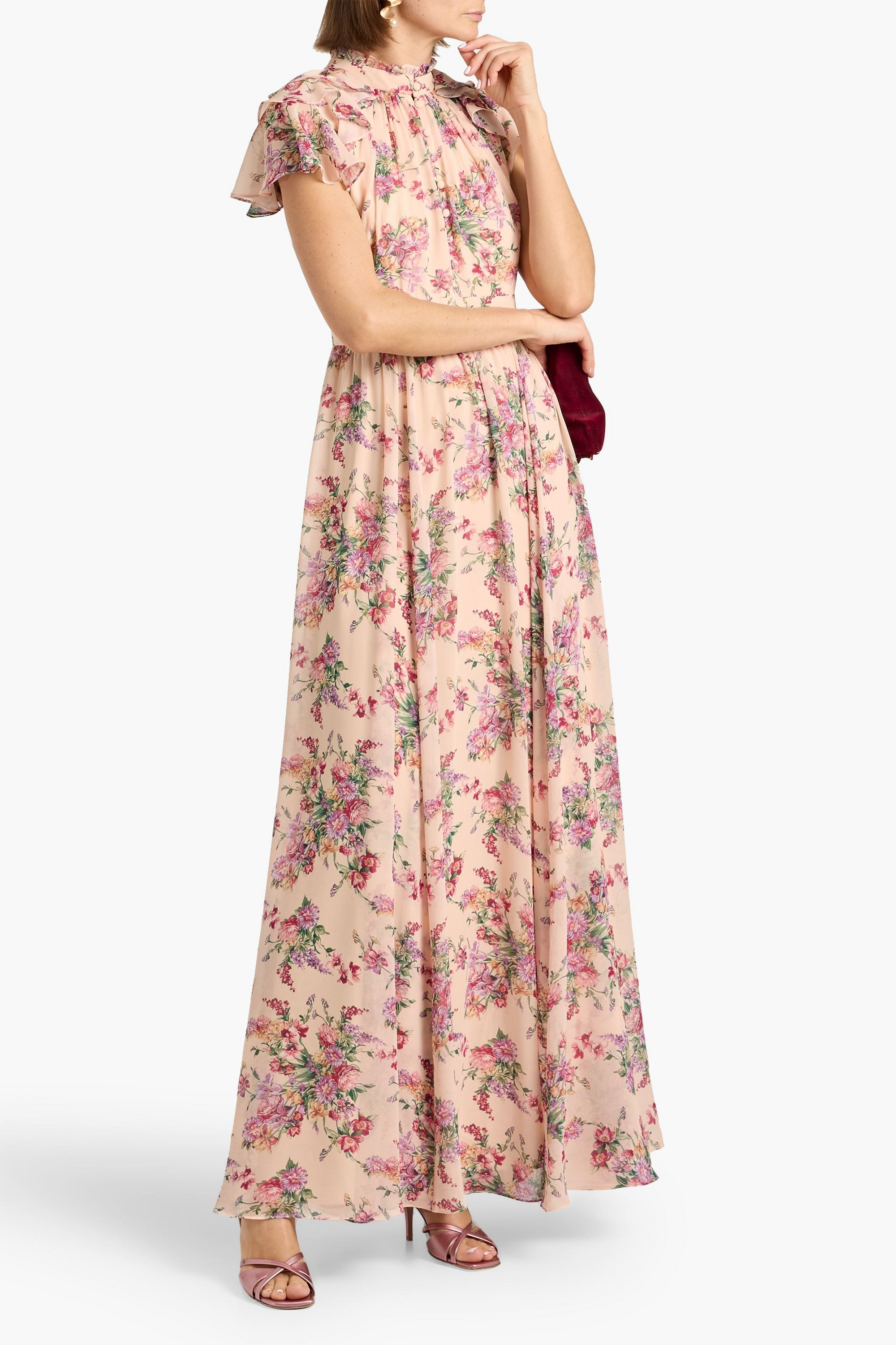 MIKAEL AGHAL Ruffled floral-print chiffon maxi dress