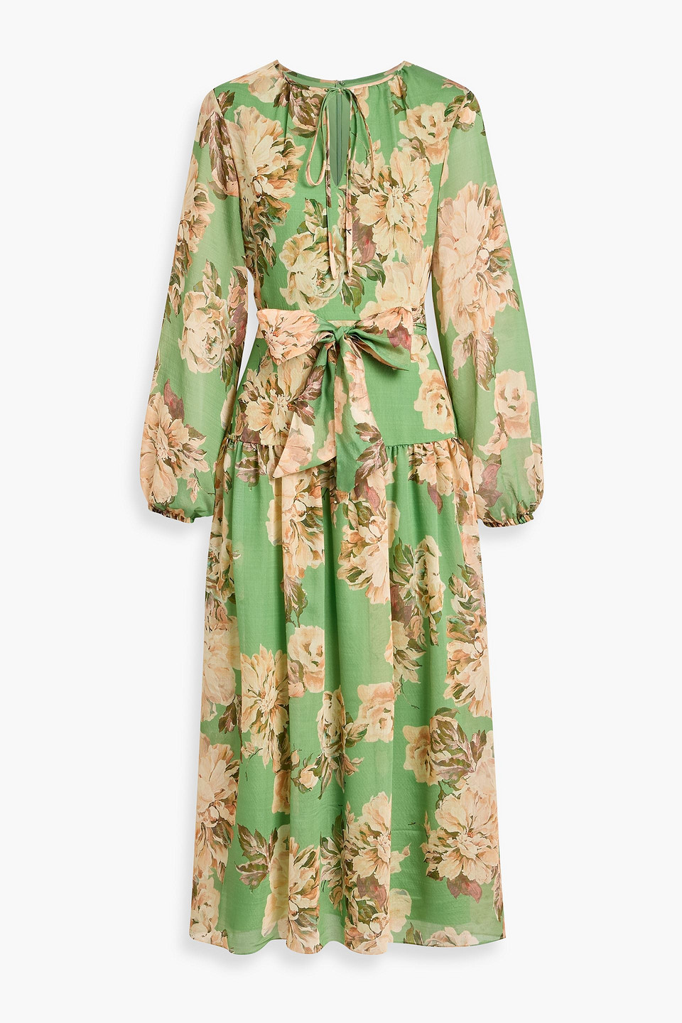 Mikael Aghal Floral-print Chiffon Midi Dress In Green