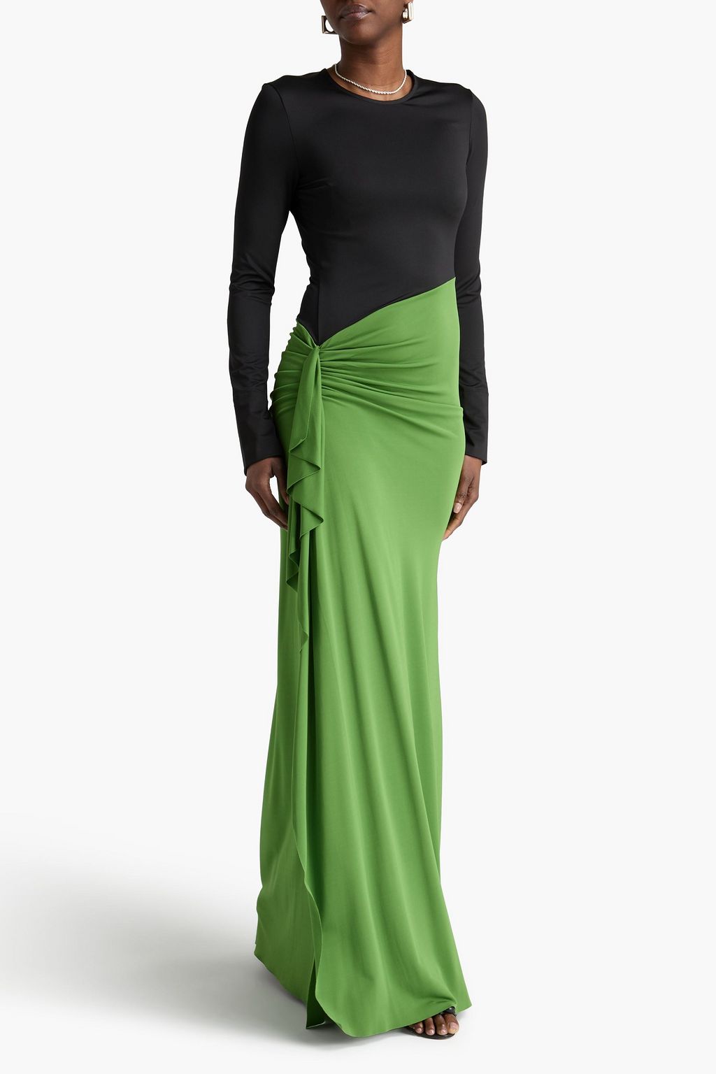 VICTORIA BECKHAM Draped two-tone stretch-jersey maxi dress | THE OUTNET