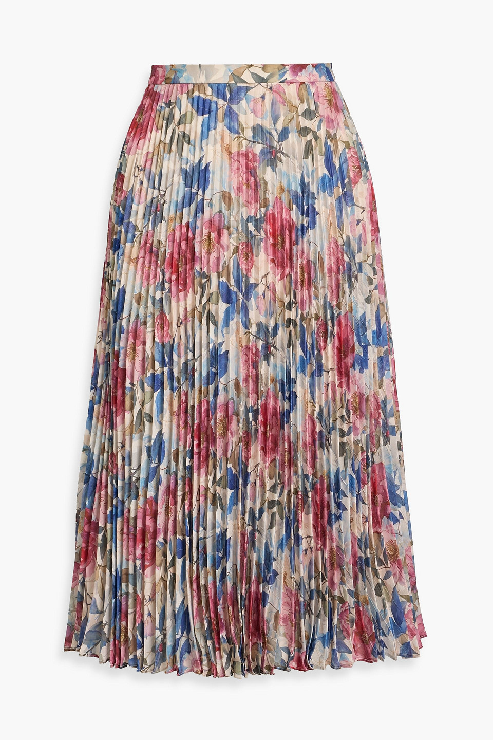 Mikael Aghal Pleated Floral-print Chiffon Skirt In Pink