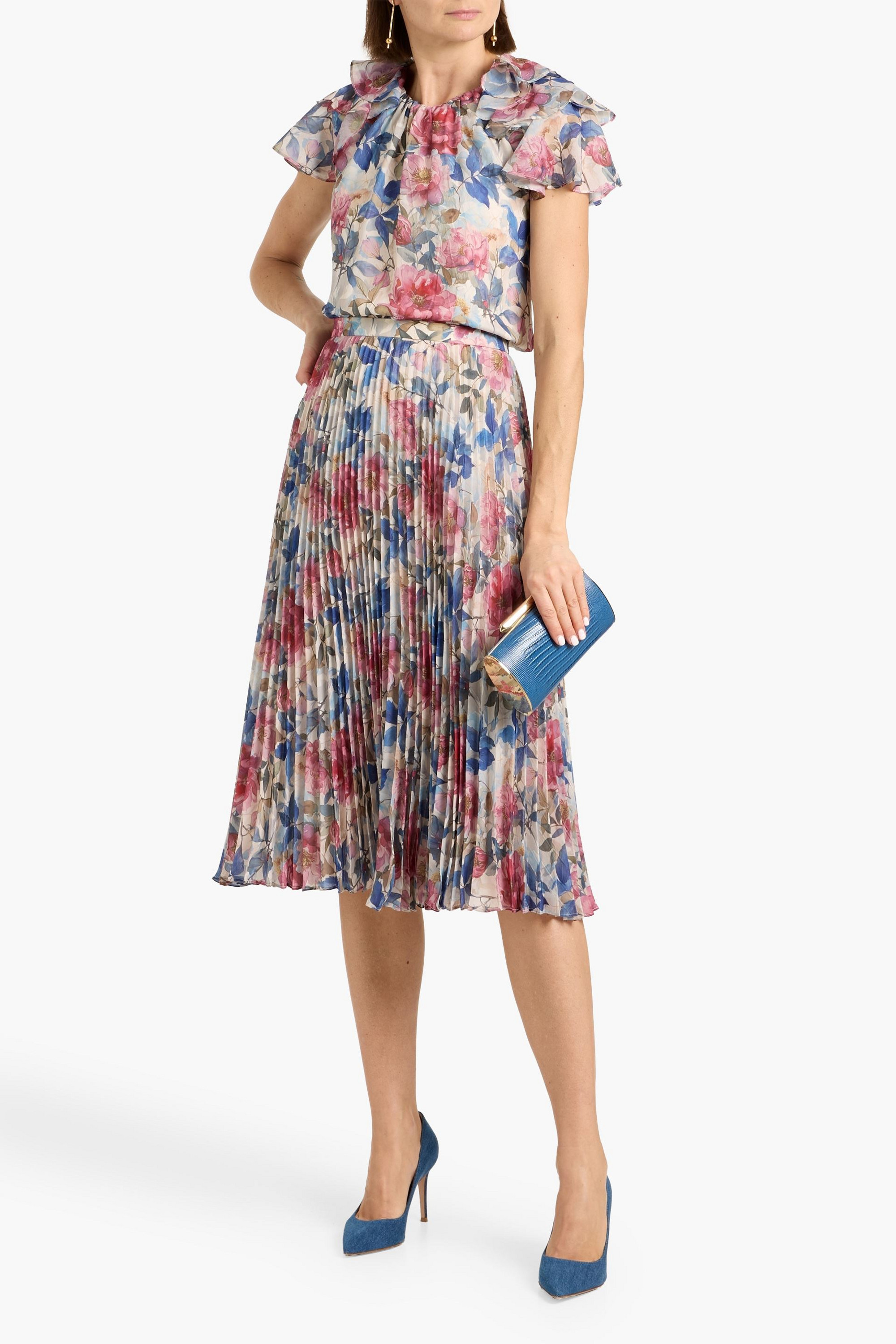 MIKAEL AGHAL Pleated floral-print chiffon skirt