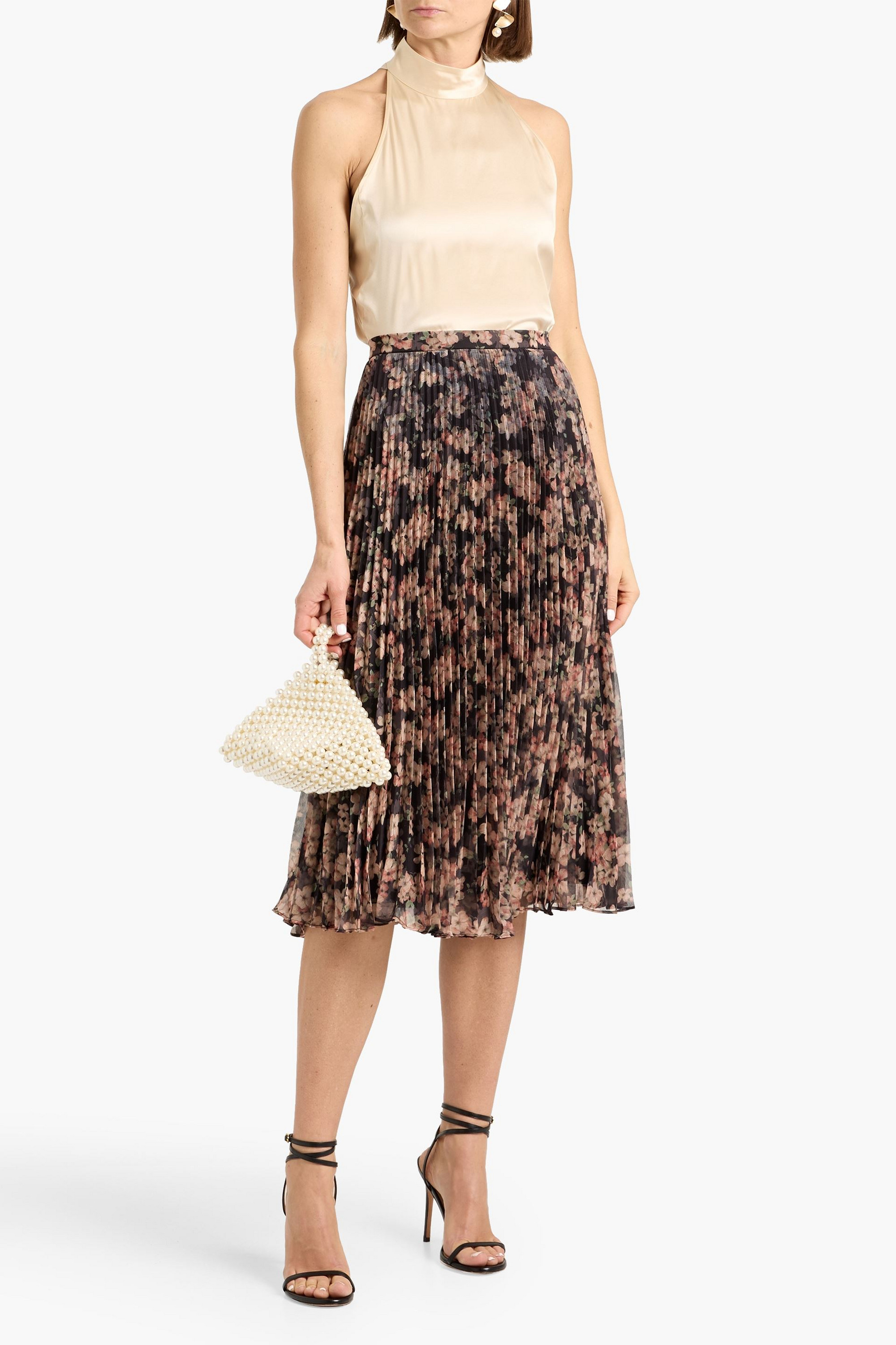 MIKAEL AGHAL Pleated floral-print chiffon skirt