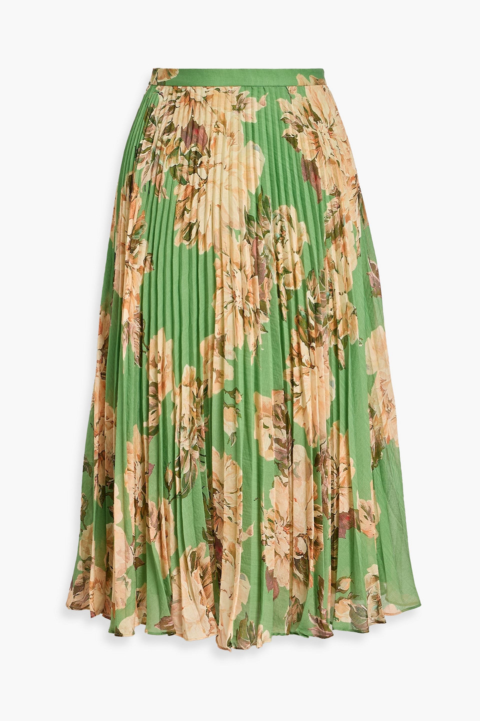 Mikael Aghal Pleated Floral-print Chiffon Midi Skirt In Green