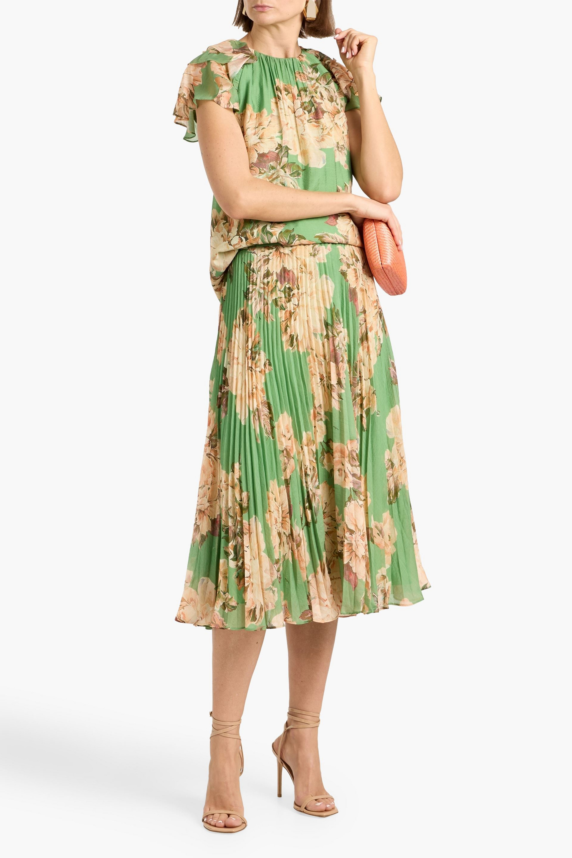 MIKAEL AGHAL Pleated floral-print chiffon  skirt