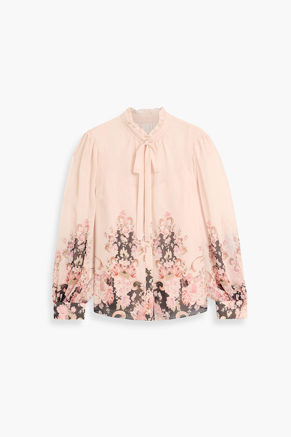Mikael Aghal Pussy-bow Floral-print Chiffon Blouse In Pink