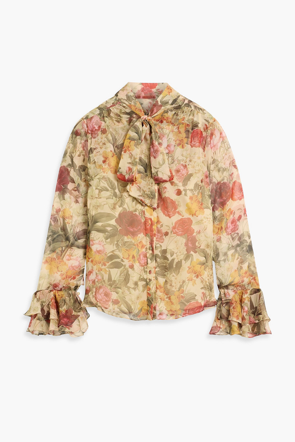 Mikael Aghal Pussy-bow Floral-print Chiffon Blouse In Multi