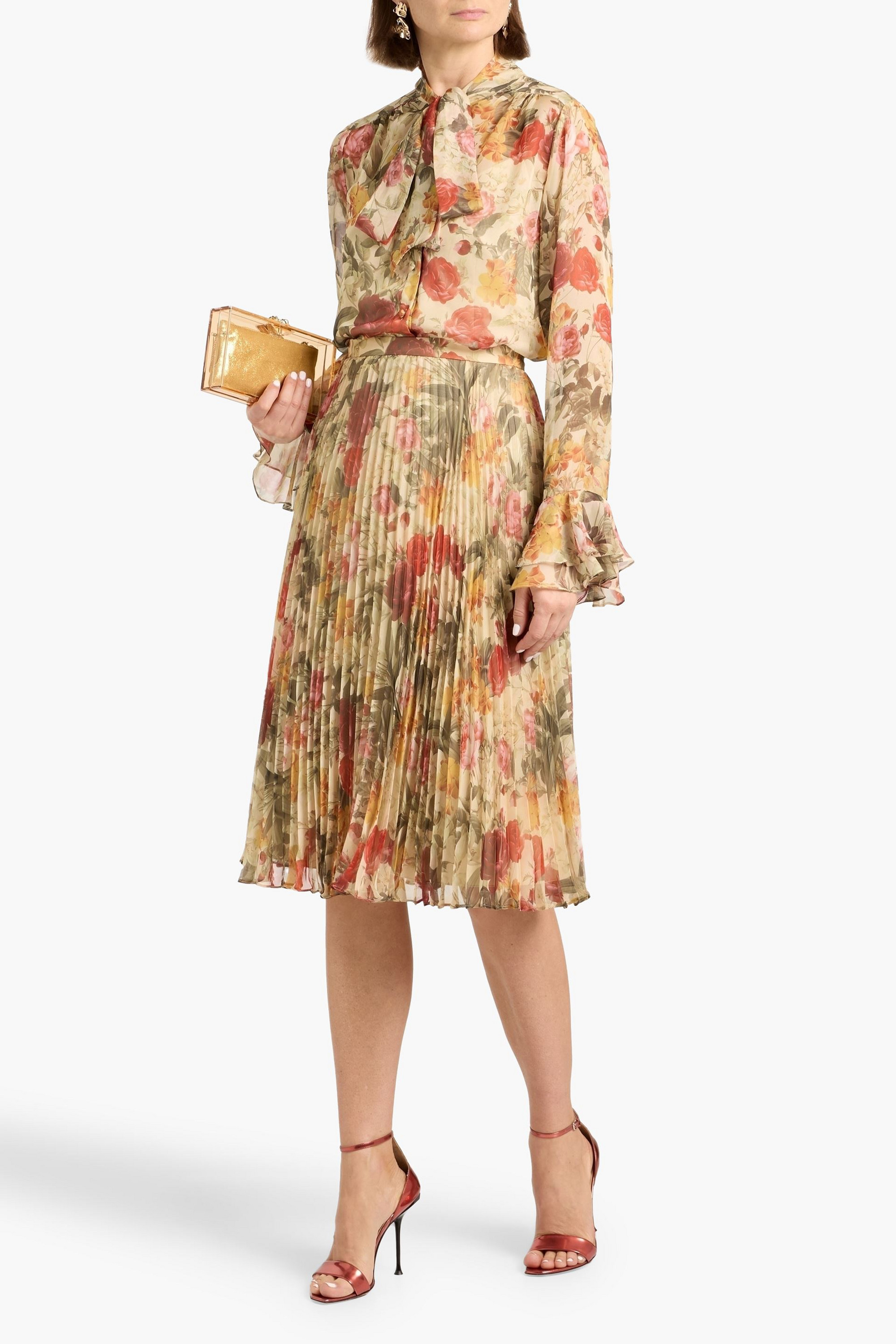 MIKAEL AGHAL Pussy-bow floral-print chiffon blouse