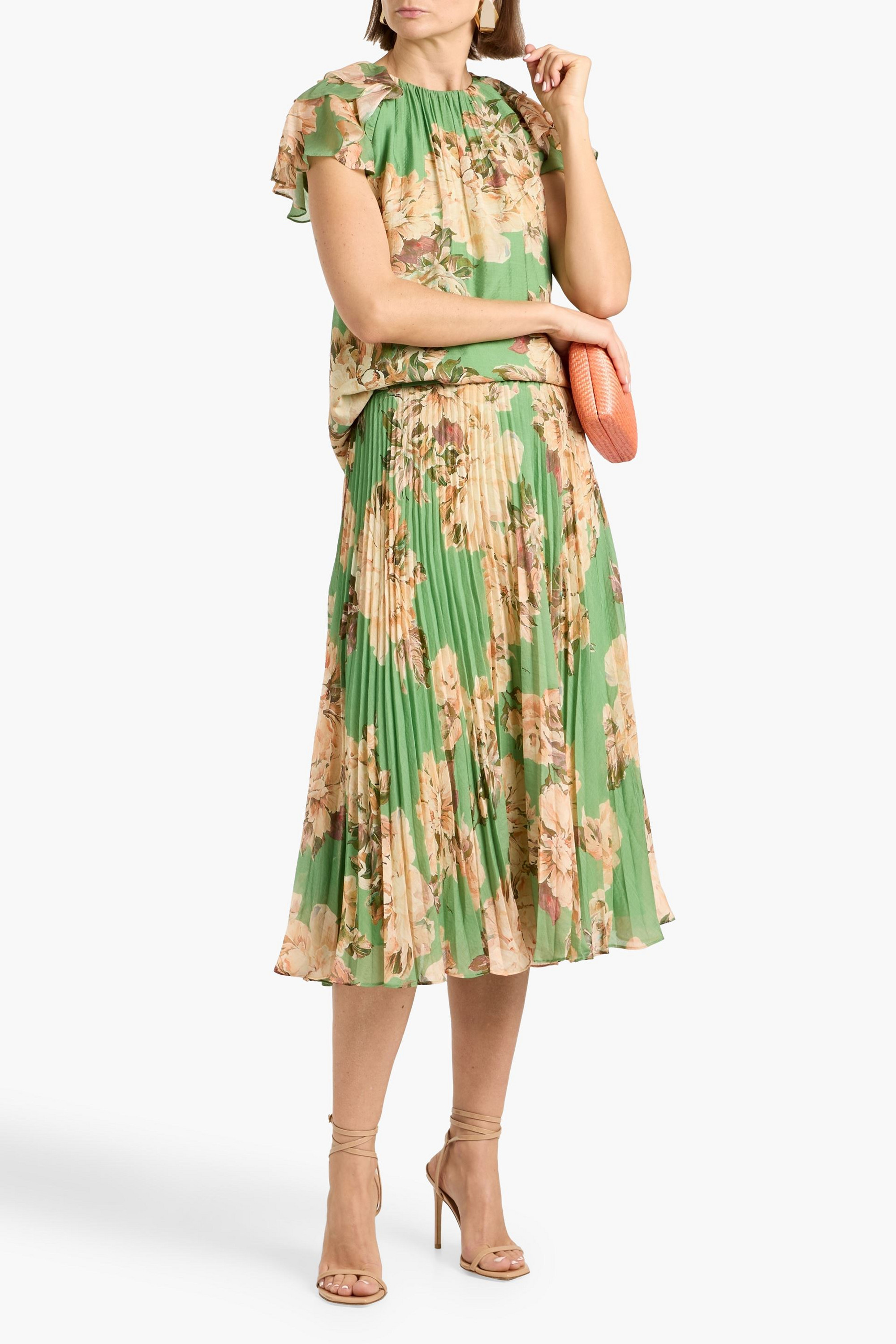 MIKAEL AGHAL Ruffled floral-print chiffon top