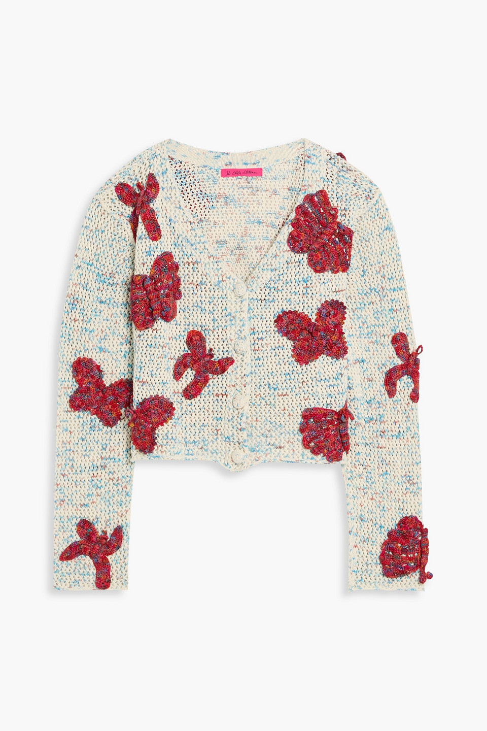 The Elder Statesman Appliquéd Crocheted Cotton Cardigan In Gray