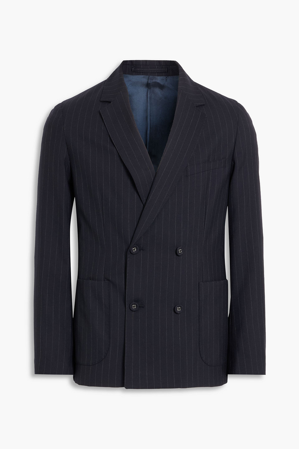 officine générale - double-breasted striped wool blazer - blue - it 52