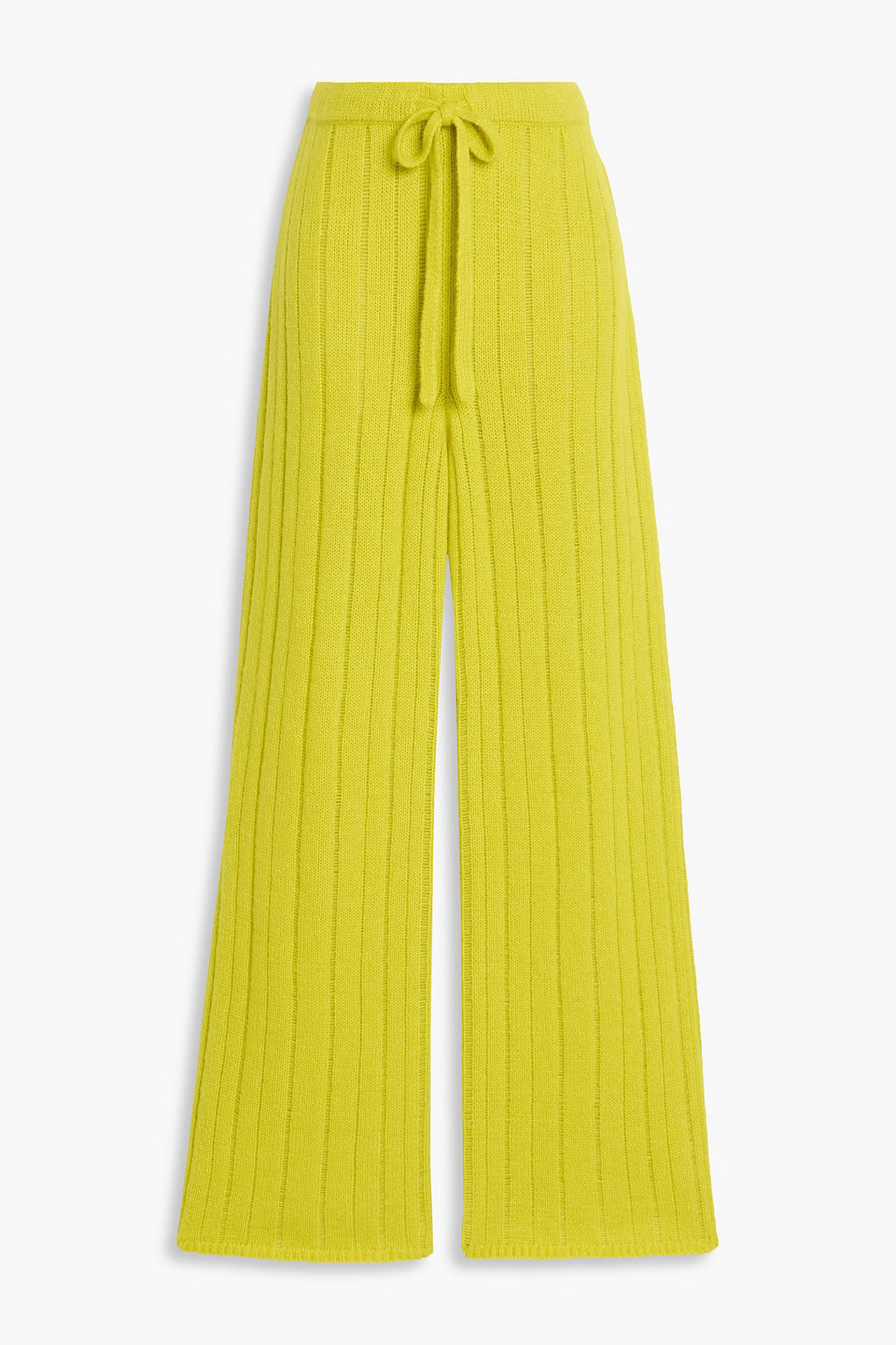 The Elder Statesman Drop Needle Ribbed Cashmere And Cotton-blend Wide Leg Pants In Yellow