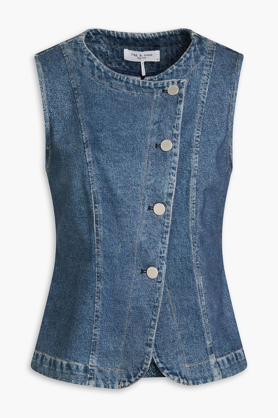 rag & bone - miramar olivia denim-effect print ponte vest - blue - us 10