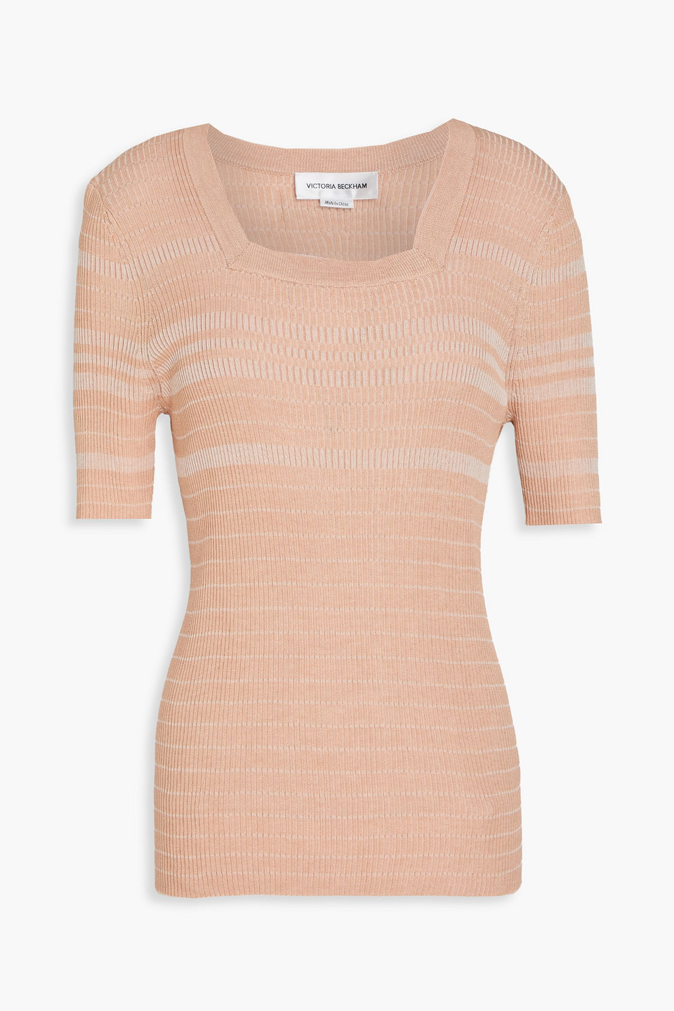 victoria beckham - striped ribbed silk and cotton-blend top - neutral - xs