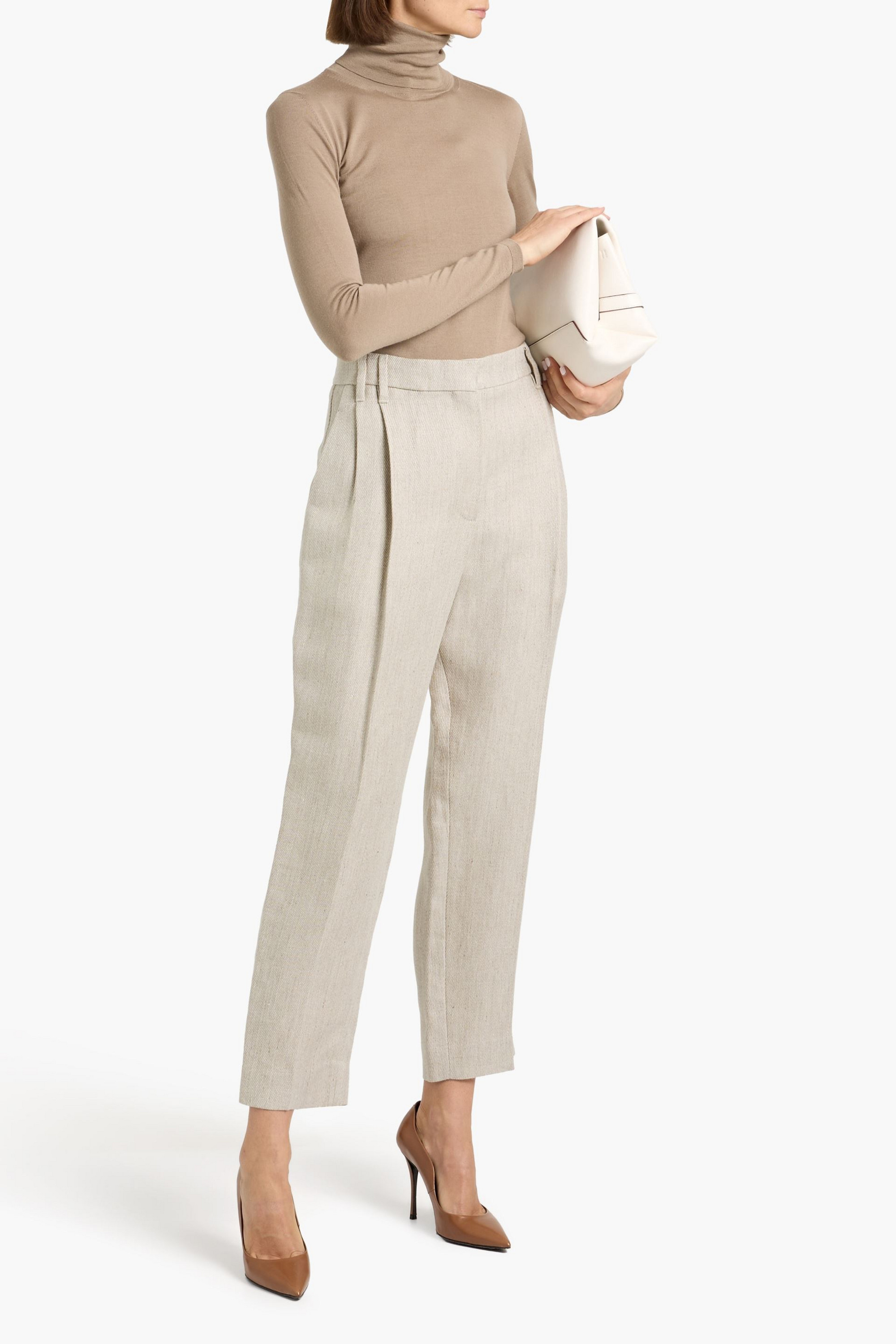  Pleated linen-twill tapered pants