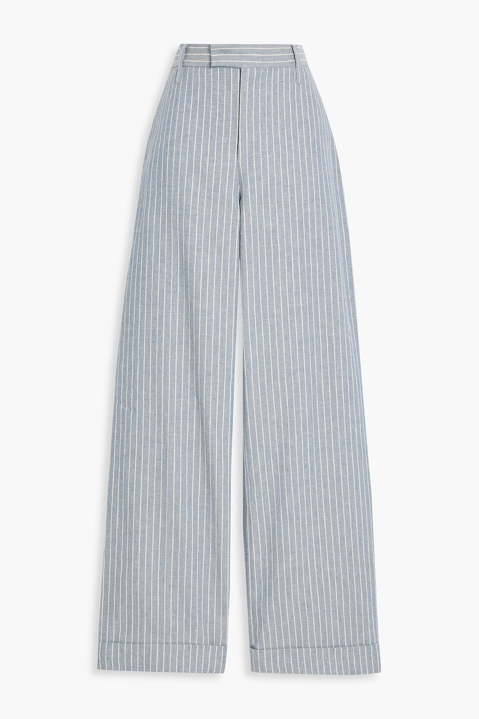 Brunello Cucinelli Striped Linen, Cotton And Hemp-blend Wide-leg Pants In Blue