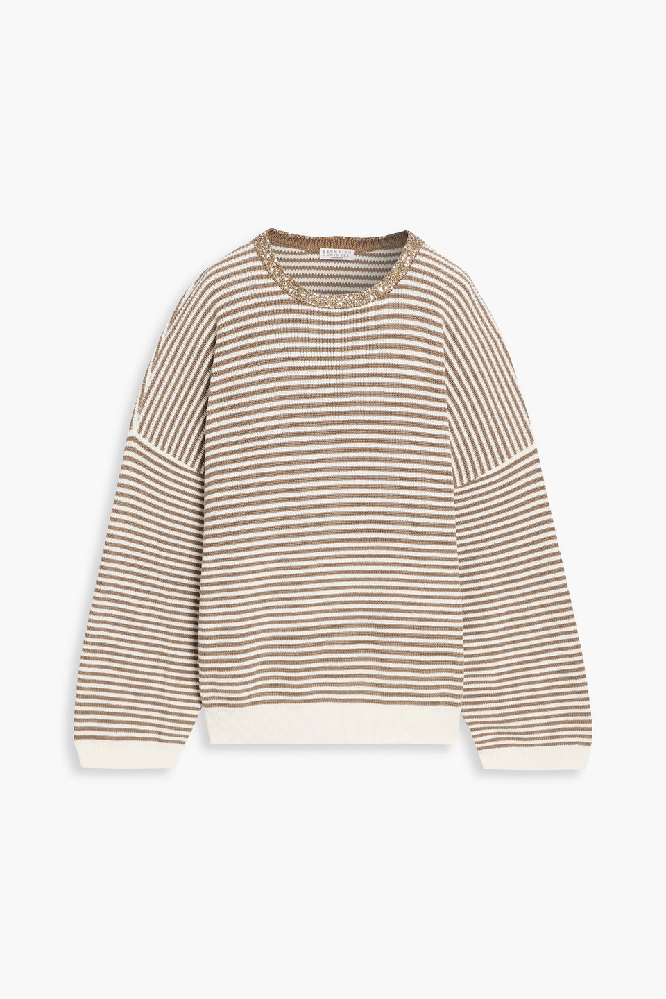 Brunello Cucinelli Sequin-embellished Striped Cotton Sweater In Brown